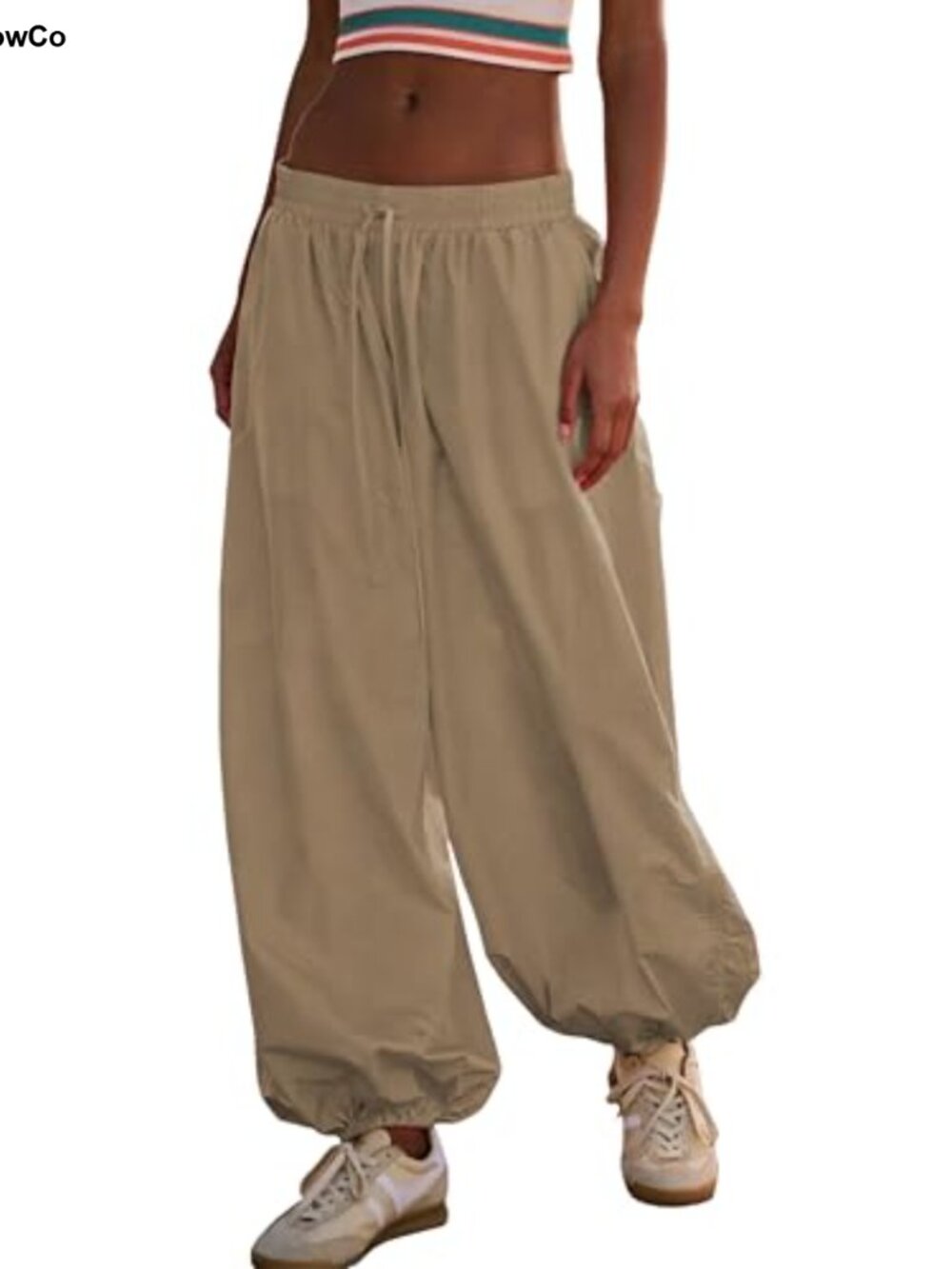 Womens Wide Leg Balloon Pants Drawstring Elastic Waist Palazzo Pockets